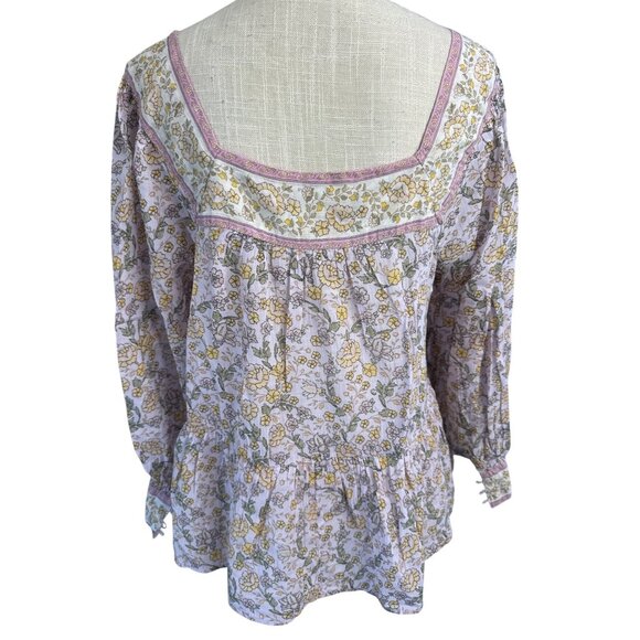 American Eagle Outfitters Floral Peasant Blouse Size M Long Sleeve Boho Top Pink - Picture 4 of 9